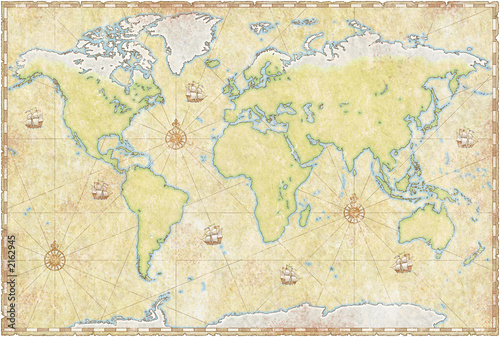 world map on parchment