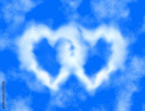 blue sky and heart-shaped clouds