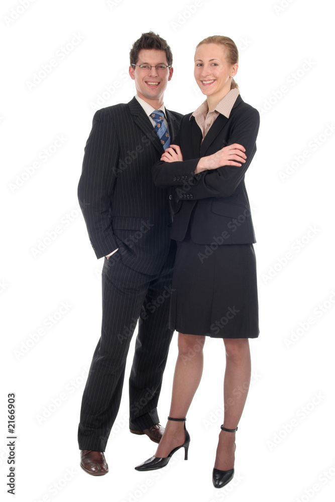 businesswoman and businessman, smiling businesswoman and businessman, smiling