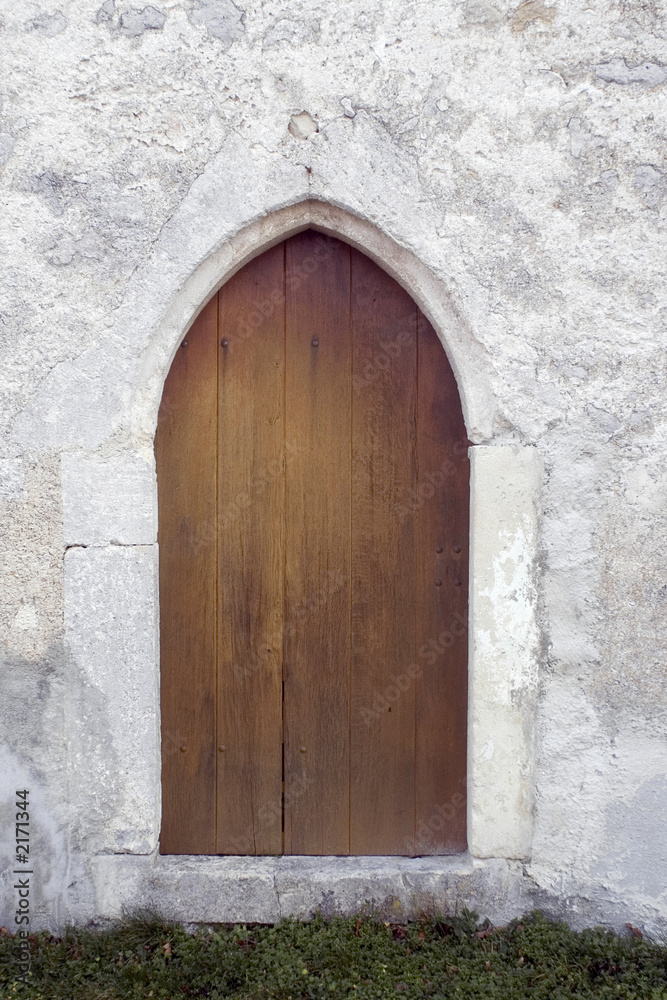 door on stone wall