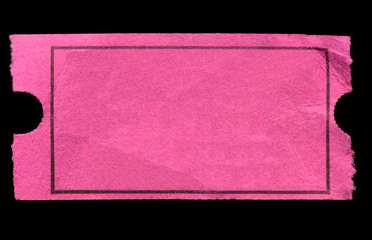 blank pink admission ticket, isolated on a black b