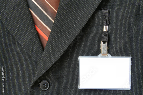 suit and name tag