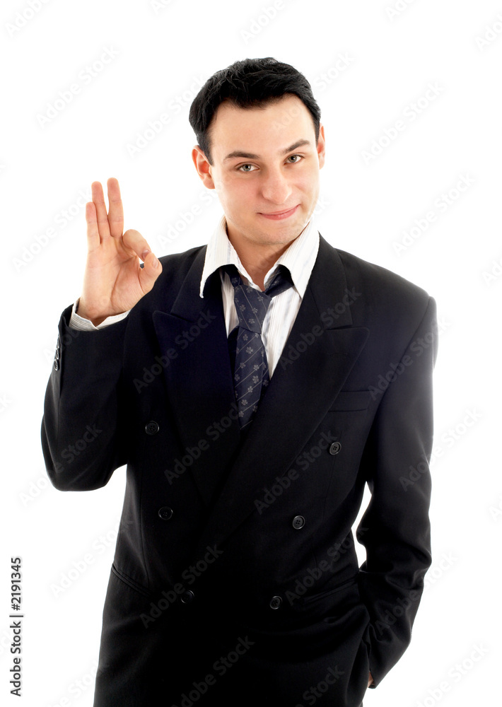 friendly businessman showing ok sign friendly businessman showing ok sign