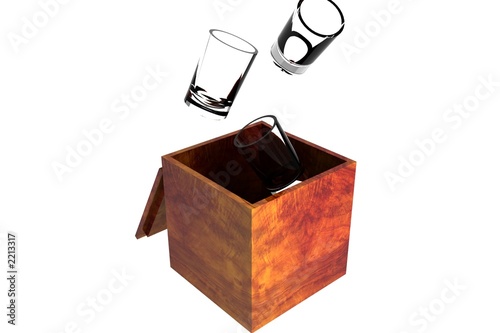 three floating glasses with precious wooden box