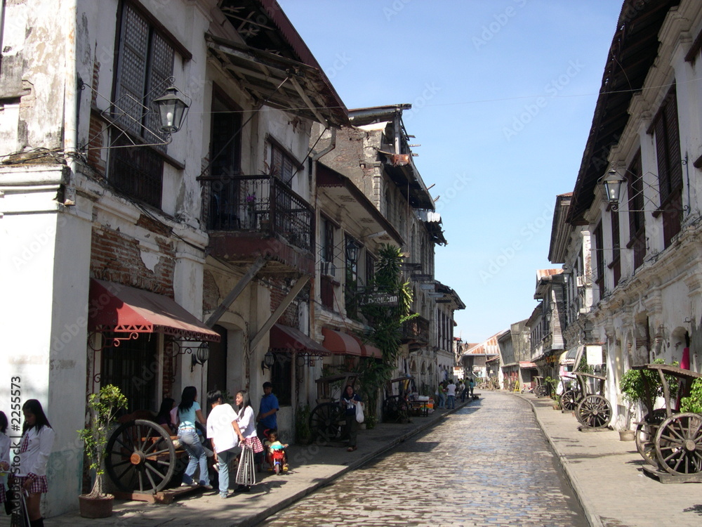 antique shops on street in vigan, philippines
