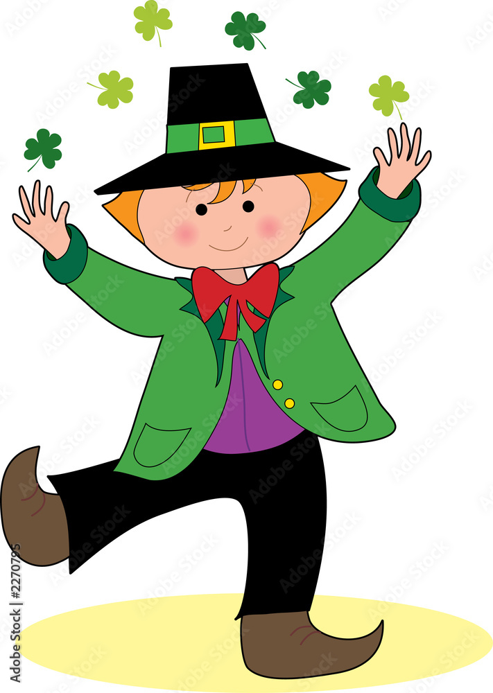dancing leprechaun with shamrocks Stock Illustration | Adobe Stock