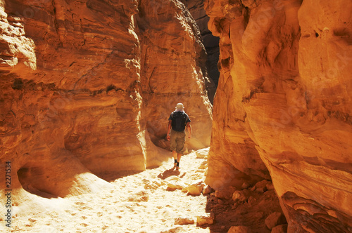 hiking in colorful canyon photo