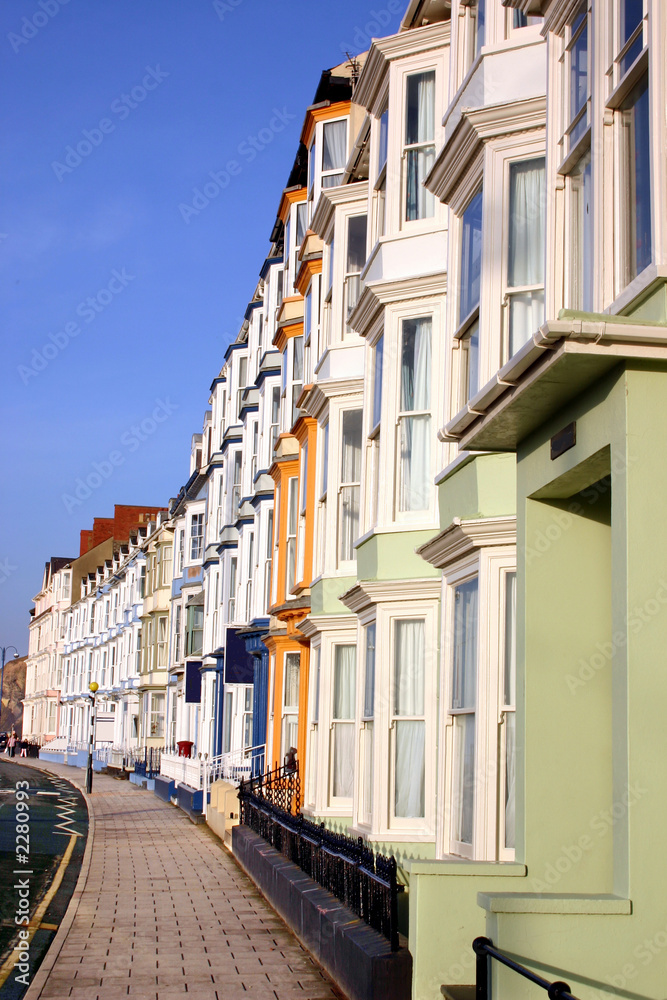 colorful sea front houses, aberystwyth, wales.