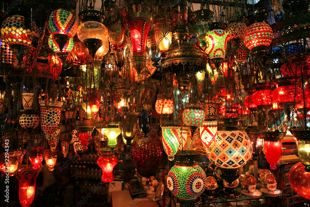 turkish lanterns on the grand bazaar in istanbul, - obrazy, fototapety, plakaty 