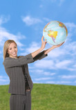business woman with globe