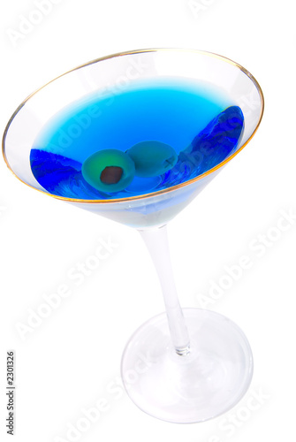 blue martini with olives photo