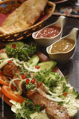 kabobs with sauce, georgian kitchen