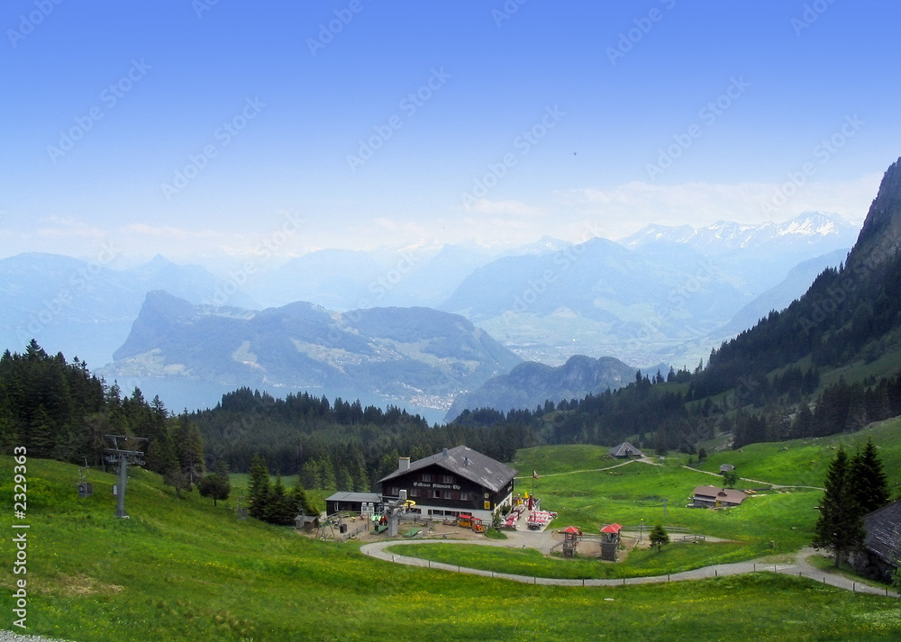 mountains hills with chalet, swiss pilatus