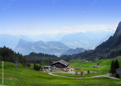 mountains hills with chalet  swiss pilatus