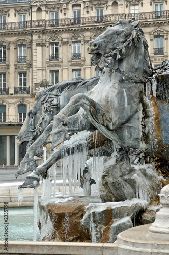 frozen fountain in lyon (france)