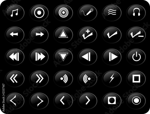 black and white media buttons