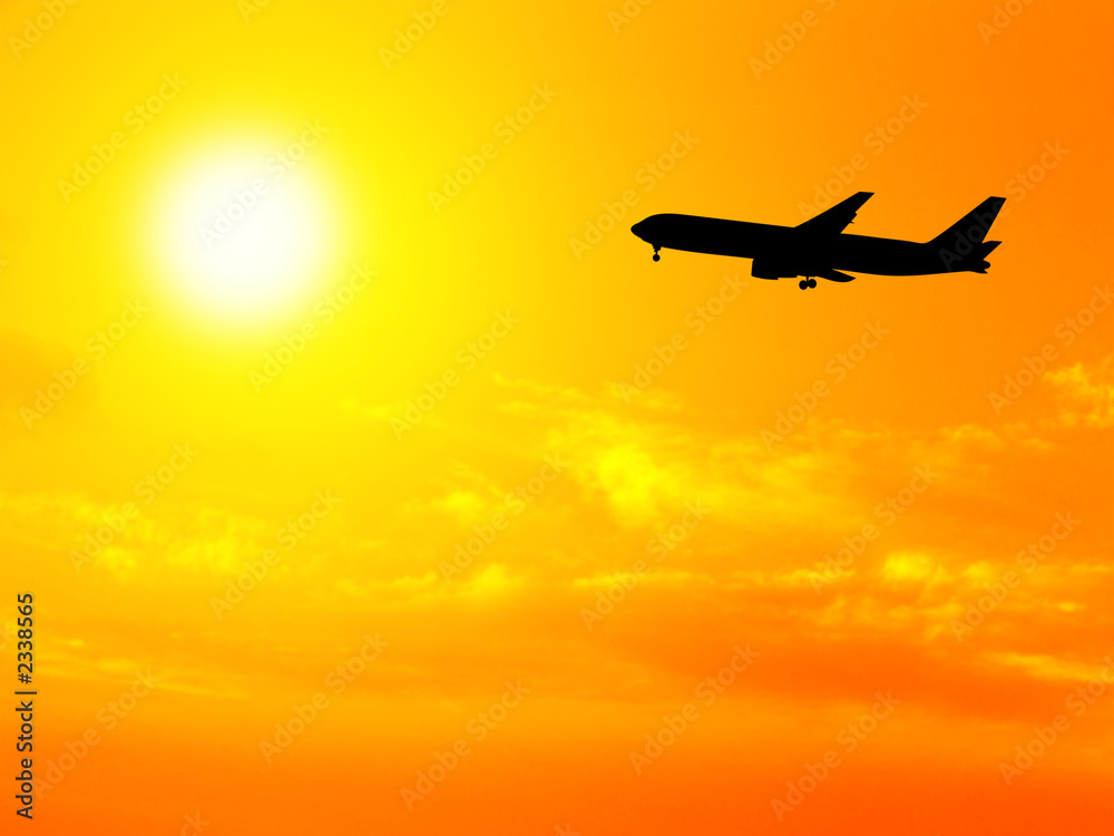 sun, sky, clouds and plane