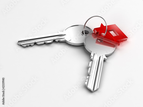 two silver keys with red house figure