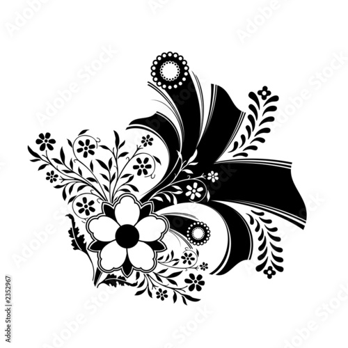 abstract floral decoration artwork in black color, vector illust