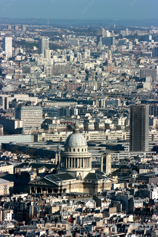paris, aerial view with the pantheon building