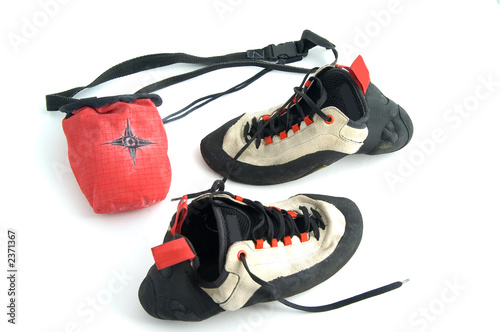 climbing shoes and the chalk bag
