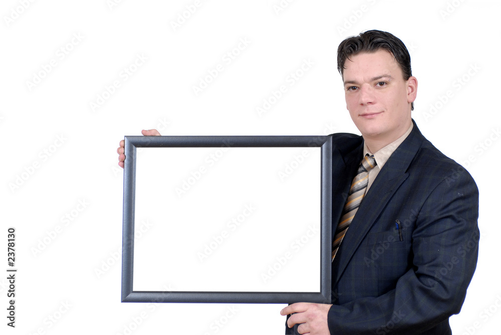 young businessman with advertising board young businessman with advertising board