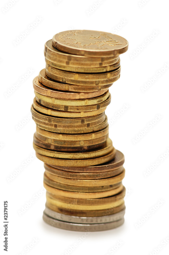 stack of coins isolated on the white stack of coins isolated on the white