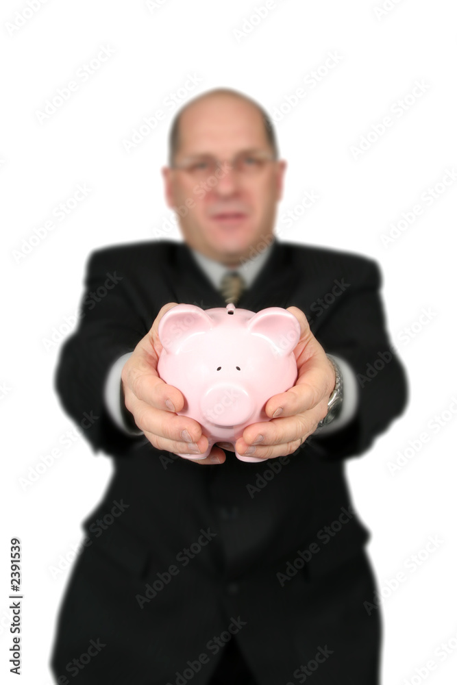 business man holding piggy bank business man holding piggy bank