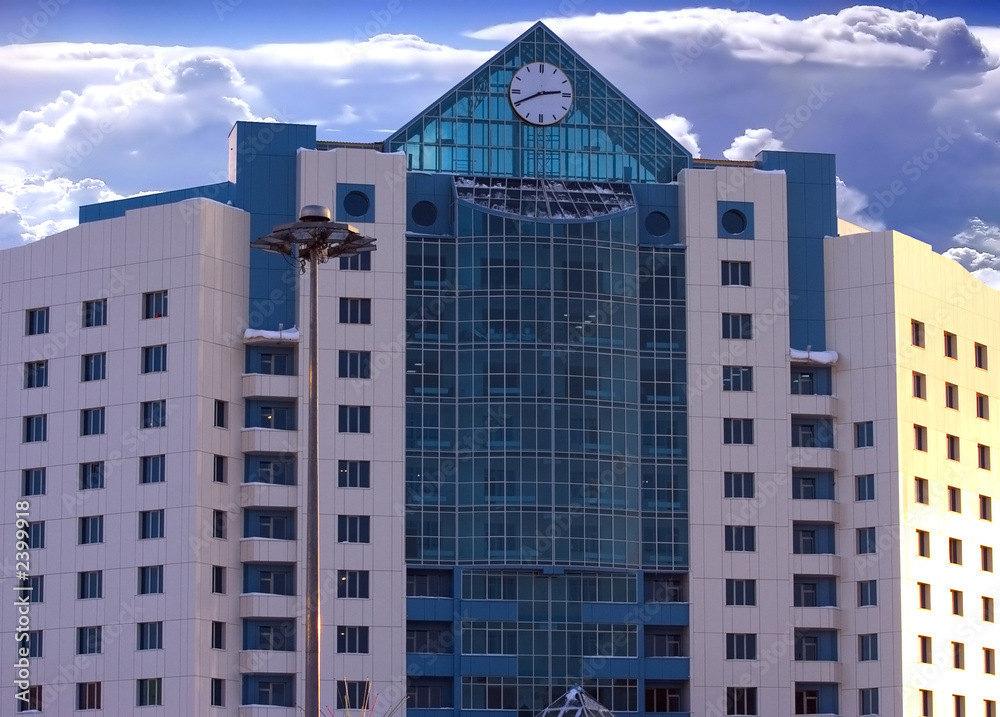 modern building with a clock