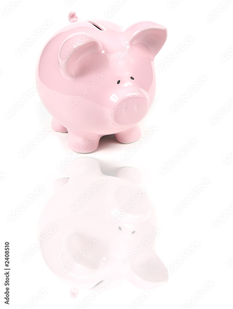 pink piggy bank with reflexion