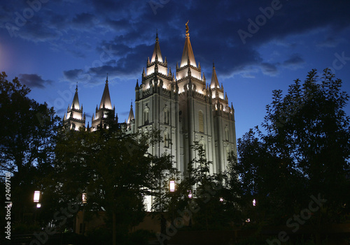 Salt Lake Temple at night, Utah, USA photo