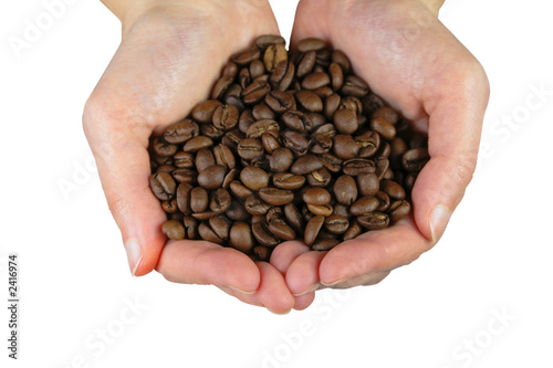 hands with coffee beans