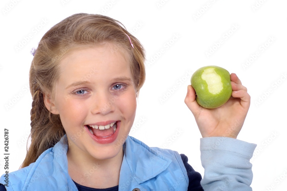 smiling girl with an apple smiling girl with an apple