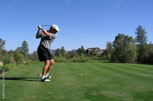golfer about to drive golf ball off of tee