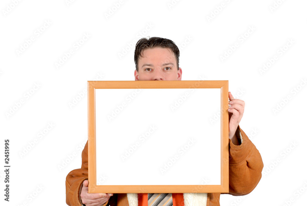 young businessman with blank advertizing board young businessman with blank advertizing board