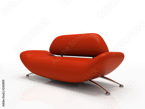 red sofa on white background