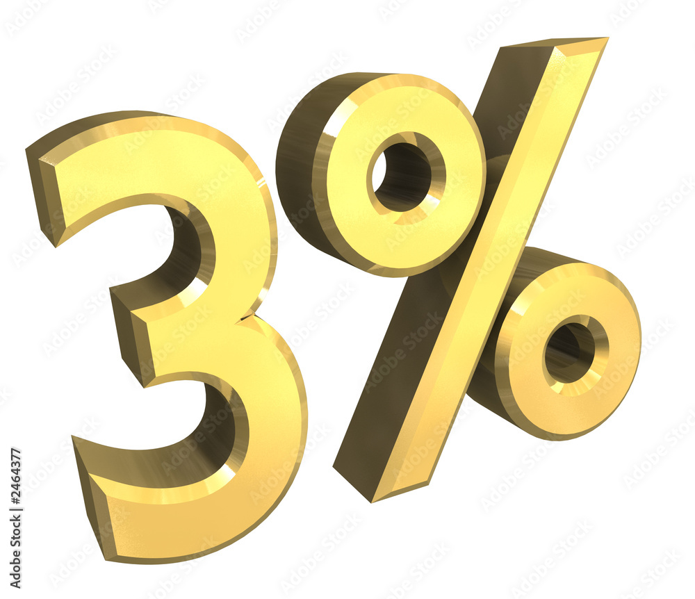 simbolo tre per cento 3% in oro