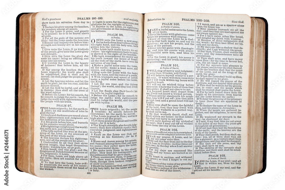 Naklejka premium an old bible, published in 1942, opened at psalm 1