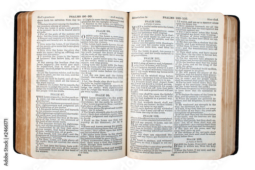 an old bible, published in 1942, opened at psalm 1 photo