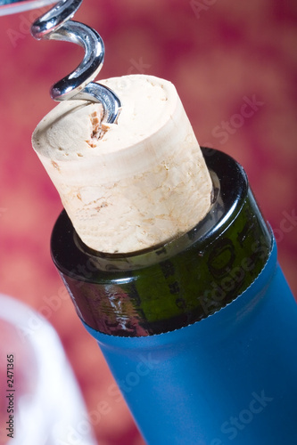 wine bottle cork almost out