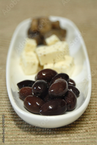 antipasto of black calamata olives  feta cheese an