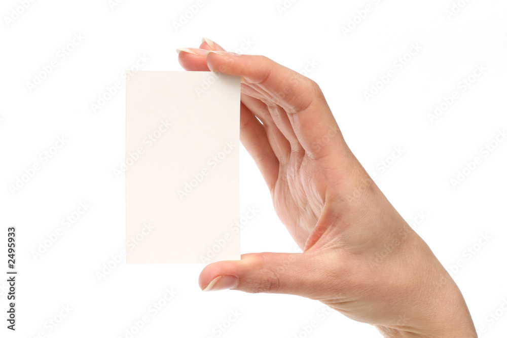 woman holding a business card