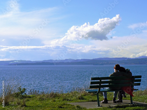 happy couple on the shore