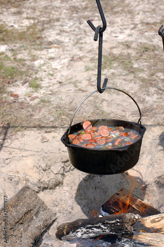 soup simmering over an open fire