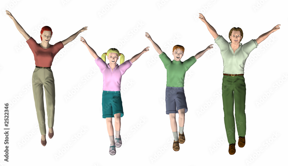 family of four jumping