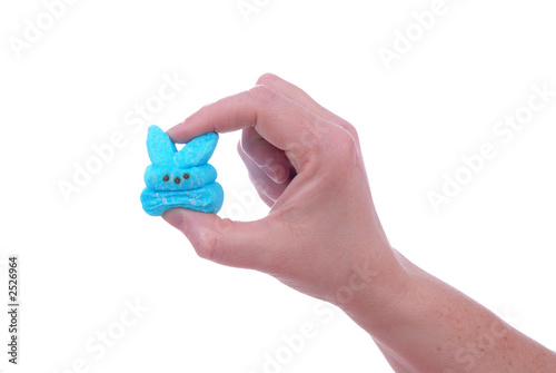 hand crushing blue bunny easter candy