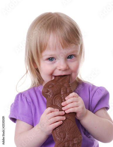 toddler eating a chocolate bunny