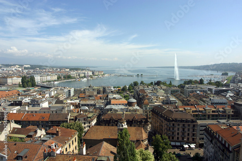 Geneva Panorama Switzerland with jet d'eau on lac leman
