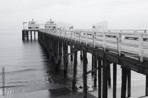 malibu pier in b and w