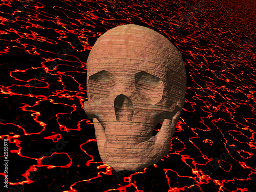 smiling skull at the lava background